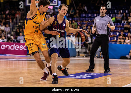 September 27, 2018 - Kevin Pangos, #3 der FC Barcelona Lassa in Aktionen während der Liga Endesa Match zwischen dem FC Barcelona Lassa und Herbalife Gran Canaria am 27. September 2108 im Palau Blaugrana, in Barcelona, Spanien. Quelle: AFP 7/ZUMA Draht/Alamy leben Nachrichten Stockfoto