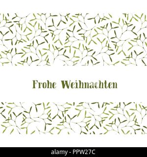 Weihnachten Grußkarte. Die Mistel auf weißem Hintergrund und Text frohe Weihnachten. Text in Deutsch Frohe Weihnachten, auf Englisch frohe Weihnachten. Stock Vektor