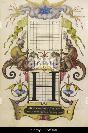 Leitfaden für den Bau der Buchstabe H; joris Hoefnagel, Flämisch, ungarischen, 1542-1600, Wien, Österreich; ca. 1591 - 1596 Stockfoto
