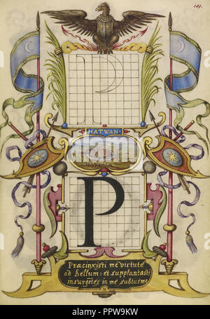 Leitfaden für den Bau der Buchstabe P; joris Hoefnagel, Flämisch, ungarischen, 1542-1600, Wien, Österreich; ca. 1591 - 1596 Stockfoto
