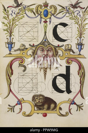 Leitfaden für den Bau der Buchstaben c und d; joris Hoefnagel, Flämisch, ungarischen, 1542-1600, Wien, Österreich; über 1591 Stockfoto
