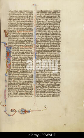 Erste I: ein Mann mit einer Krone und einem Mann arbeiten; Bologna, Emilia-Romagna, Italien; ca. 1280 - 1290; Tempera Farben, Gold Leaf Stockfoto