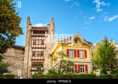 Spaziergang durch die Altstadt der Stadt Thun (Schweiz). Thun ist eine Stadt und Gemeinde im Amtsbezirk Thun. Stockfoto