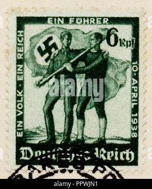 Briefmarke Deutsches Reich 1938 ein Volk ein Reich ein Führer nicht spezifiziert Ostmark b. Stockfoto