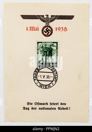 Briefmarke Deutsches Reich 1938 ein Volk ein Reich ein Führer nicht spezifiziert Ostmark. Stockfoto