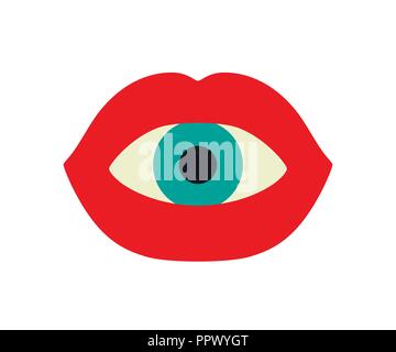 Augapfel in einen Mund mit roten Lippen Stock Vektor