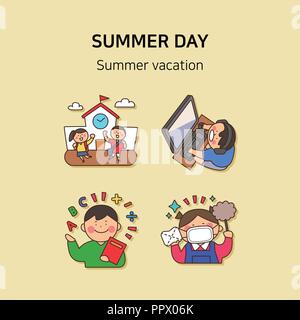 Reihe von Icons für den Sommer Vector Illustration. cute Charakter flacher Stil mit farbigen Hintergrund. 008 Stock Vektor