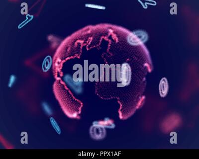 Virtuelle Realität Konzept: Digital Planet Erde in binären Codes. Stock Vektor