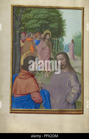 Johannes der Täufer predigt und Christus mit den Aposteln; Werkstatt des Meisters des ersten Gebetbuch Maximilians Stockfoto