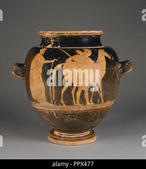 Dachgeschoss Red-Figure Stamnos; Harrow Maler; Athen, Griechenland; 470 - 460 B.C; Terracotta; 33,2 × 29 cm, 13 1,16 × 11 7,16 in Stockfoto