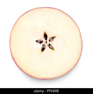 Apple Element oder Teil eines cut Apple. Ansicht von oben, Querschnitt durch einen roten Apfel, auf weißem Hintergrund. Stockfoto
