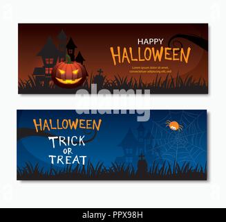 Happy Halloween Party Einladungen Banner. Vector Illustration Trick oder Festlichkeit. Stock Vektor