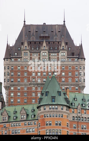 Architektonische Details der Château Frontenac - ein historisches Hotel in der Altstadt von Quebec obere Stadt. Die Gegend ist ein UNESCO-Weltkulturerbe. Stockfoto