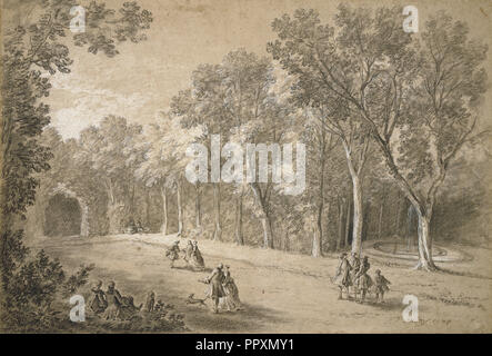 Park Szene; Jean-Baptiste Oudry, Französisch, 1686-1755, 1744; schwarze und weiße Kreide auf Papier; tan 35,1 × 51,4 cm Stockfoto