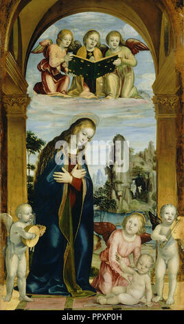 Madonna mit Kind anzubeten, den musikalischen Engel; Bernardino Zenale, Italienisch, über 1456-1526, 1502; Öl auf Leinwand Stockfoto