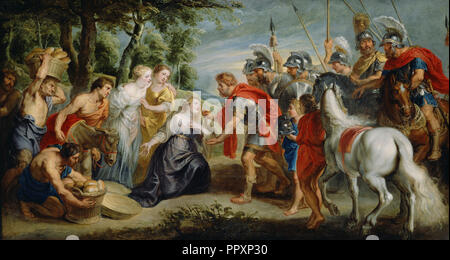 David treffen Abigail; Workshop von Peter Paul Rubens, flämischer, 1577 - 1640, über 1620 s; Öl auf Leinwand, 123,2 × 228 cm Stockfoto