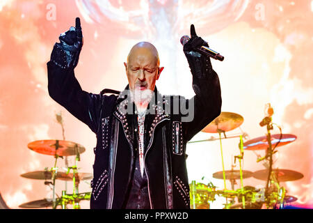 September 26, 2018, San Diego, Kalifornien, USA - Rob Halford von JUDAS PRIEST an der Matratze fest Amphitheater in Chula Vista, Kalifornien am 26. September 2018 durchführen (Credit Bild: © Marissa Carter/ZUMA Draht) Stockfoto