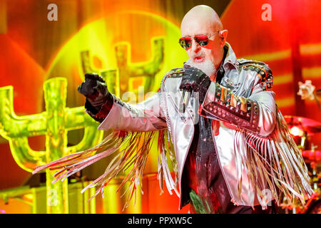 September 26, 2018, San Diego, Kalifornien, USA - Rob Halford von JUDAS PRIEST an der Matratze fest Amphitheater in Chula Vista, Kalifornien am 26. September 2018 durchführen (Credit Bild: © Marissa Carter/ZUMA Draht) Stockfoto