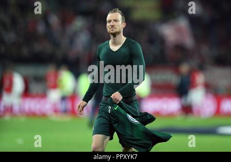 Mainz, Deutschland. 26 Sep, 2018. firo: 26.09.2018 Fußball, Fußball: 1. Bundesliga, Saison 2018/2019 FSV FSV Mainz 05 - VfL Wolfsburg 0:0 VfL Maximilian Arnold, nach dem Spiel | Verwendung der weltweiten Kredit: dpa/Alamy leben Nachrichten Stockfoto