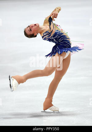 Oberstdorf, Bayern. 28 Sep, 2018. Eiskunstlauf: Challenger Serie - Nebelhorn Trophy, Einzel, Damen, Freestyle. Deutsche Eiskunstläuferin Natalie Weinzierl in Aktion. Quelle: Tobias Hase/dpa/Alamy leben Nachrichten Stockfoto