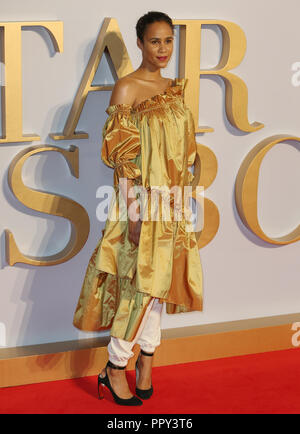 London, Großbritannien. 27. September 2018. Zawe Ashton, ein Star wird geboren Europäische Premiere, Vue West End, London, 27. September 2018. Foto von Tejas Sandhu Credit: Rich Gold/Alamy leben Nachrichten Stockfoto