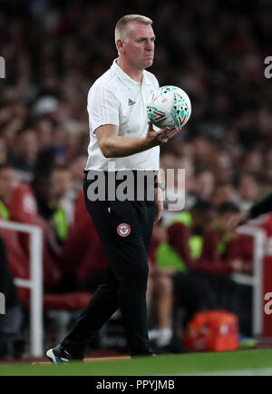 Brentford manager Dean Smith während der carabao Pokal, dritte Runde im Emirates Stadium, London. Stockfoto