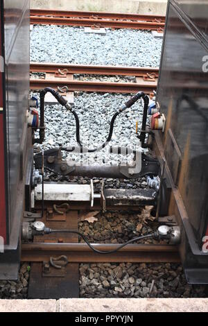 Bahn Kopplung kleine Schmalspurbahn. Stockfoto
