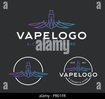 Moderne vape, e-Zigarette logo und Emblem auf dunklem Hintergrund. Vector Illustration. Stock Vektor