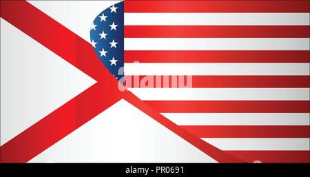 Flagge der USA und Alabama State-Illustration, gemischten Flaggen der USA und Alabama Stock Vektor