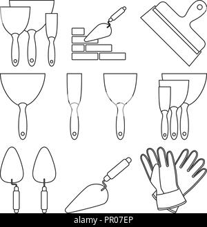 Line Art schwarz weiß 9 Wand Bau elemente Stock Vektor