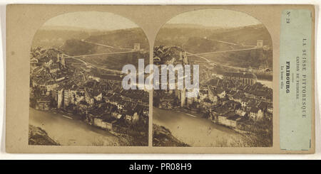 La Suisse, Schweiz Pittoresque. Canton de Fribourg. Fribourg. la Basse ville; 1860; Eiklar silber Drucken Stockfoto