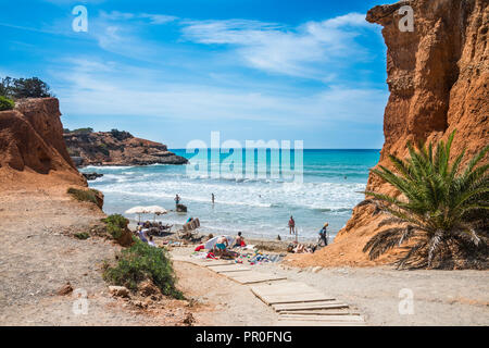 Strand Sa Caleta, Ibiza, Balearen, Spanien, Mittelmeer, Europa Stockfoto