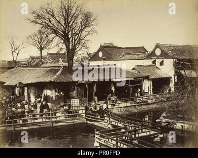 Shanghai, Peepshow und Geschichtenerzähler in der Tea Pavillon in der Nähe der Stadt Gottes Tempel, Shanghai, Blick aus dem 19. Jahrhundert Shanghai Stockfoto