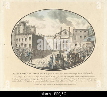 I ere Attaque de la Bastille Hebeln d'Assaut de 3. heures de temps, le 14. juillet 1789, druckt der Französischen Revolution, Guyot Stockfoto