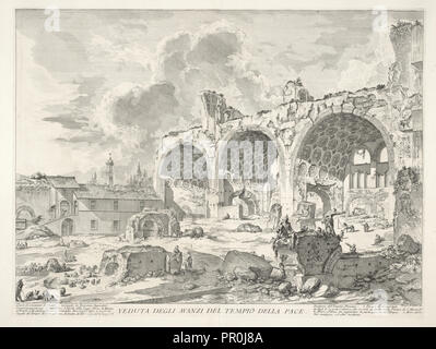 Veduta degli Avanzi del Tempio della Pace, Piranesi, Giovanni Battista, 1720-1778, Radierung, 1749?-1750, die Gravur Stockfoto