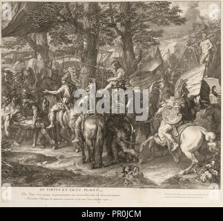 Alexander und Poros, Schlachten von Alexander, Audran, Gerard, 1640-1703, Le Brun, Karl, 1619-1690, Ätzung, Gravur Stockfoto
