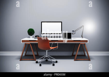 3D-Render der modernen Computer Arbeitsplatz einrichten Stockfoto