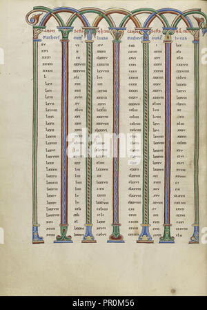 Canon Tabelle Seite; Pontigny, wahrscheinlich, Frankreich; ca. 1170; Feder und schwarzer Tusche, Tempera, und Blattgold auf Pergament Stockfoto