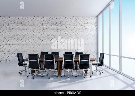 3D-Konferenz Büro Zimmer mit einem großen Fenster Stockfoto