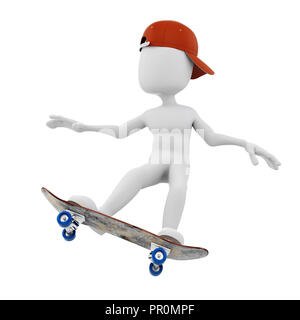 3d Mann skateboarder auf weißem Hintergrund Stockfoto