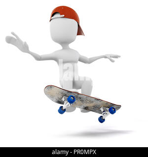 3d Mann skateboarder auf weißem Hintergrund Stockfoto