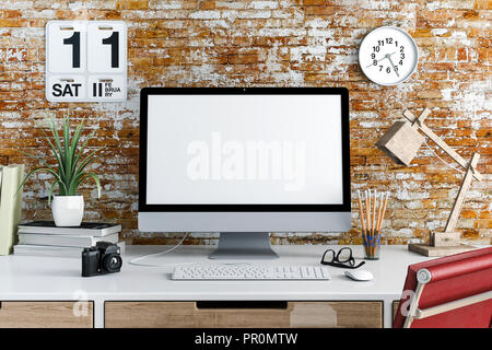 3D-Render der modernen Computer Arbeitsplatz einrichten Stockfoto