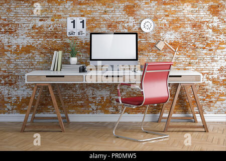 3D-Render der modernen Computer Arbeitsplatz einrichten Stockfoto