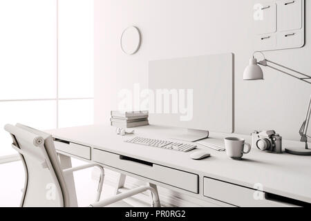 3D-Render der modernen Computer Arbeitsplatz einrichten Stockfoto