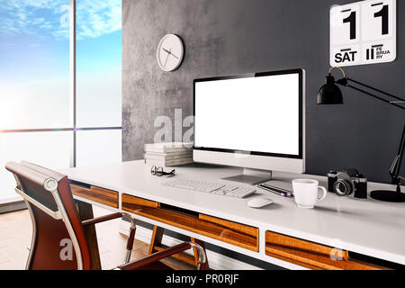3D-Render der modernen Computer Arbeitsplatz einrichten Stockfoto