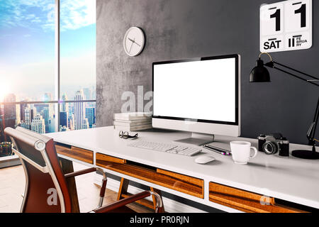 3D-Render der modernen Computer Arbeitsplatz einrichten Stockfoto