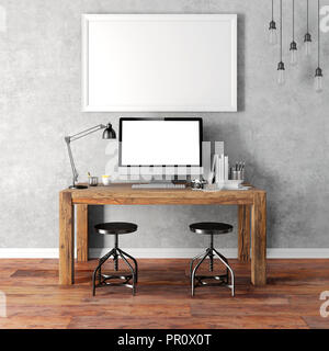 3D-Render der moderne Arbeitsplatz einrichten Stockfoto