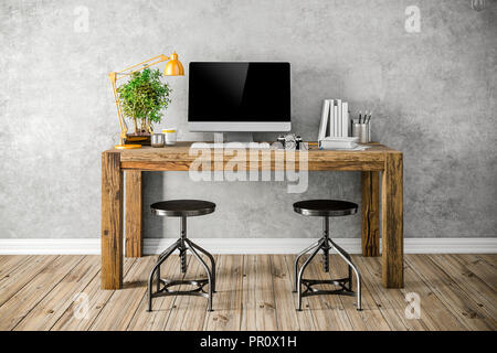 3D-Render der moderne Arbeitsplatz einrichten Stockfoto