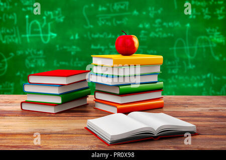 3d Bücher und Apple, Schule Hintergrund Stockfoto