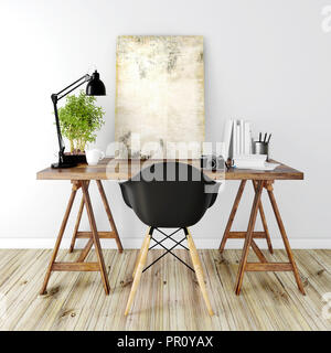3D-Render von innen am Arbeitsplatz Stockfoto